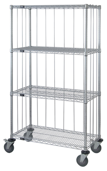 3-Sided Wire Shelf Cart w/ Rods & Tabs