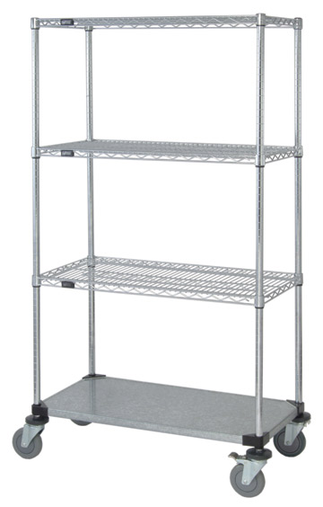 3 Wire / 1 Solid Shelf Mobile Cart