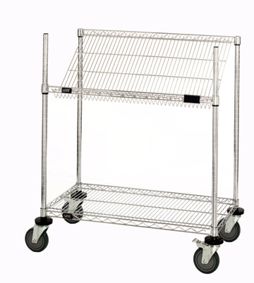 Wire Mobile Slanted Shelving Unit - Chrome