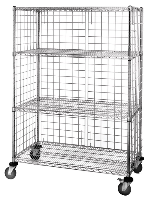 3-Sided 4 Shelf Cart w/ Enclosure Panels