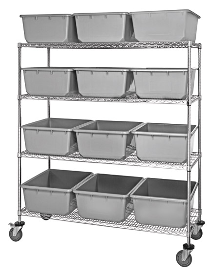 Mobile Wire Shelving Unit w/ Cross Stack Tubs