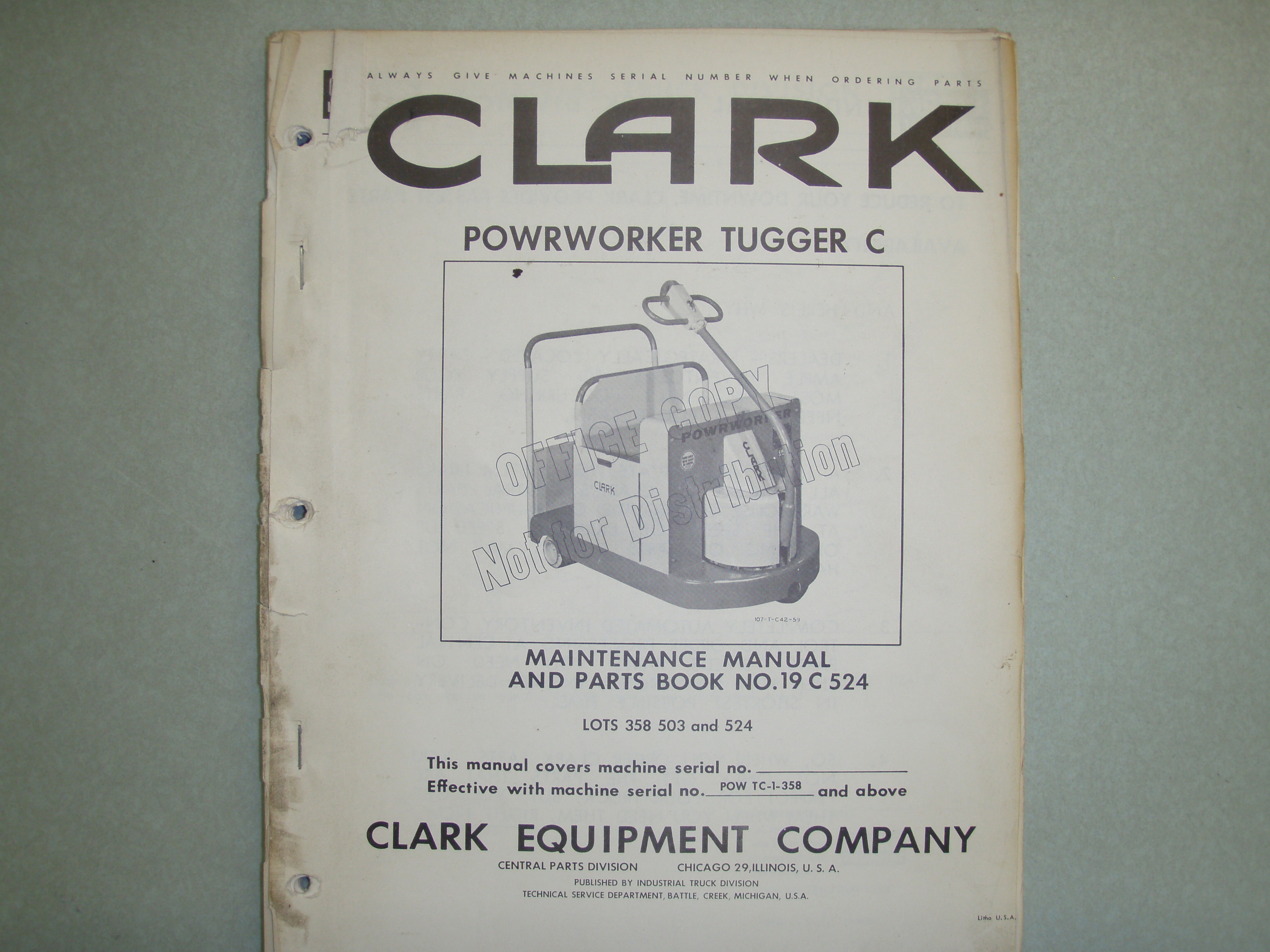 Rental of Clark Powrworker Tugger C Manual