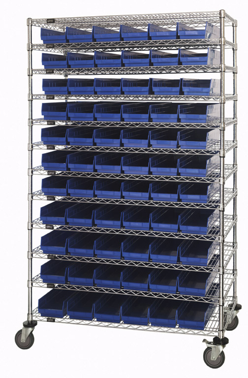 Wire Systems w/ Shelf Bins - 60"L - 12 Shelf Unit