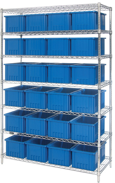 Wire Shelving Units with Dividable Grid Containers