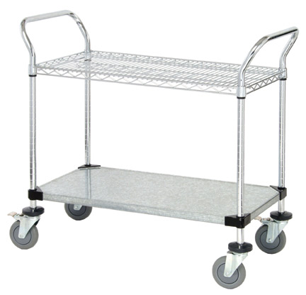 1 Wire Shelf & 1 Solid Shelf Mobile Utility Cart